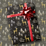 Papel De Presente Seu nome familiar Black & Dourado Reindeer Christm<br><div class="desc">Padrão estético estético contemporâneo, chico, mínimo/minimalista de folha de alumínio ft. branco e metálico de cor azul em um fundo preto limpo. este padrão de natal é realmente pop. adicione seu nome de família, nome de empresa ou qualquer texto personalizado que você gostaria em segundos com zazzles simples para usar...</div>