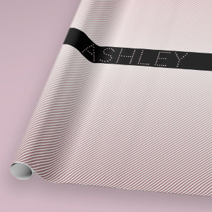 Papel De Presente Seu Nome Ombre Rosa Fino & Listras Brancas