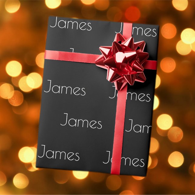 Papel De Presente Seu nome | Tampão branco moderno a preto (Criador carregado)