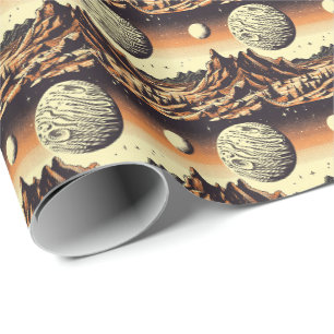 Papel De Presente SF Mars Landscape Woodcut 1