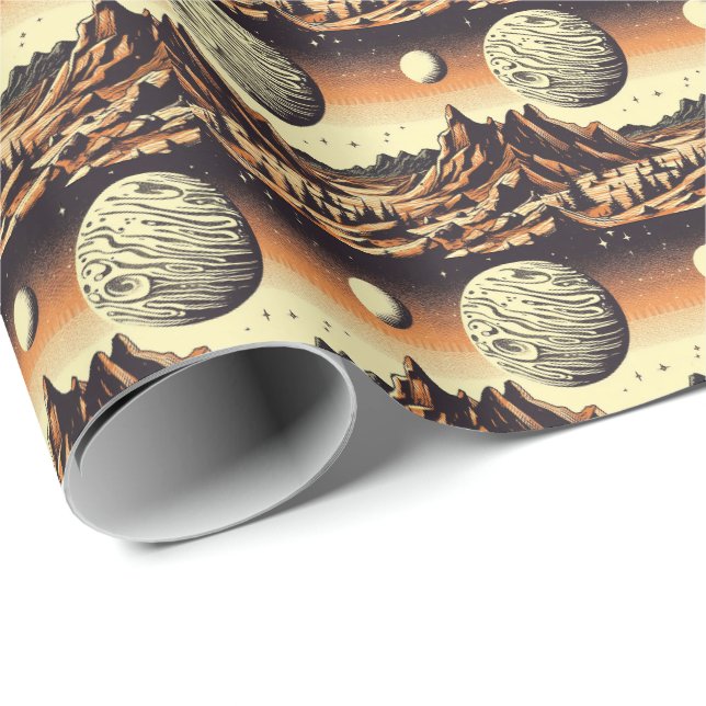 Papel De Presente SF Mars Landscape Woodcut 1 (Ponta do rolo)