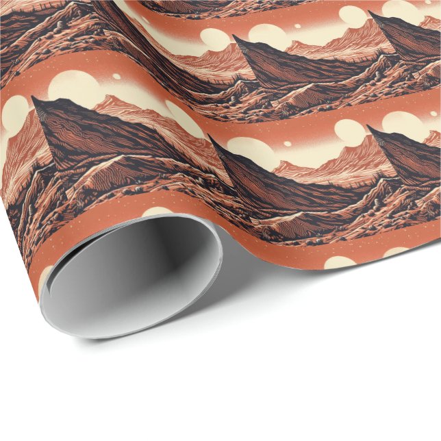 Papel De Presente SF Mars Landscape Woodcut 4 (Ponta do rolo)
