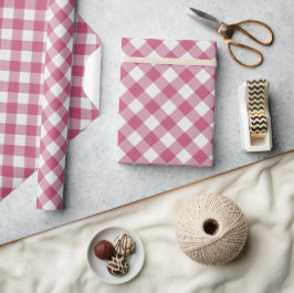 Papel De Presente Shabby Chic Branco Gingham Rosa Escuro