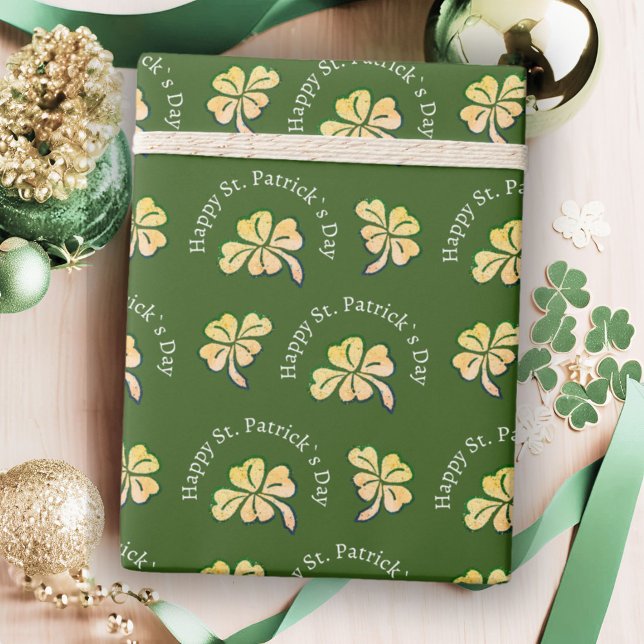 Papel De Presente Shamrock Clover Green Ruas. (Criador carregado)