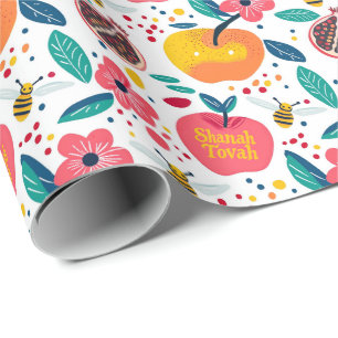 Papel De Presente Shana Tova com maçãs e abelhas