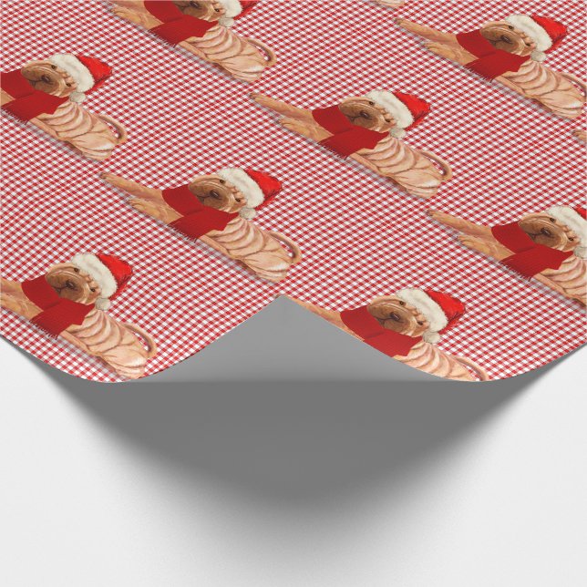 Papel De Presente Shar Pei Dog Holiday verifica o Natal (Ponta)