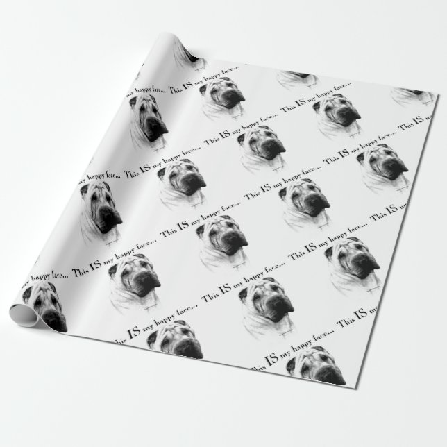Papel De Presente Shar Pei Happy Face Chinês (Desenrolado)
