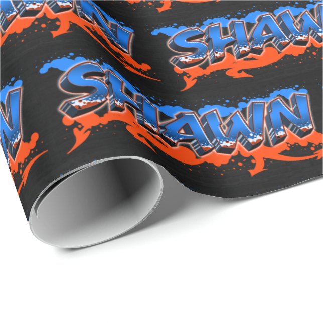 Papel De Presente Shawn Vorname Name Graffiti blue orange (Ponta do rolo)