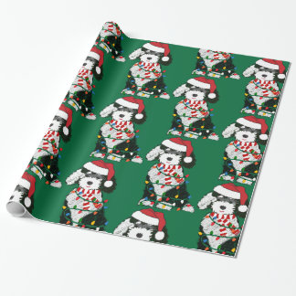 Papel De Presente Sheepadoodle das Luzes de Natal