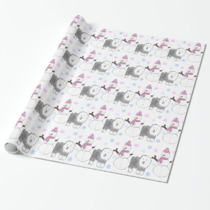 Papel De Presente Sheepdog e boneco de neve ingleses velhos
