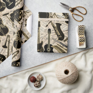 Papel De Presente Sheet Music and Instruments Black/Dourado ID481