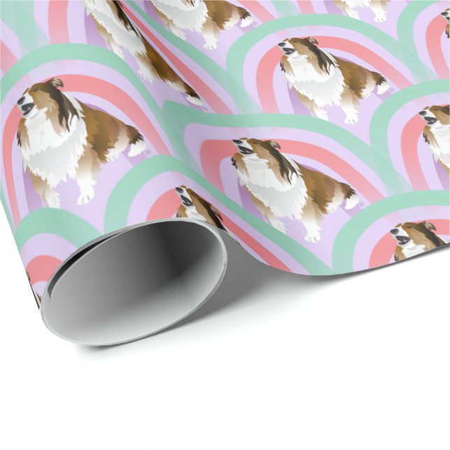 Papel De Presente Sheltie Dog Rainbow Purple Birday (Ponta do rolo)