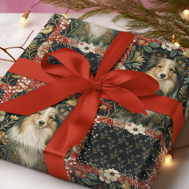 Papel De Presente Sheltie Shetland Sheepdog Victorian Floral