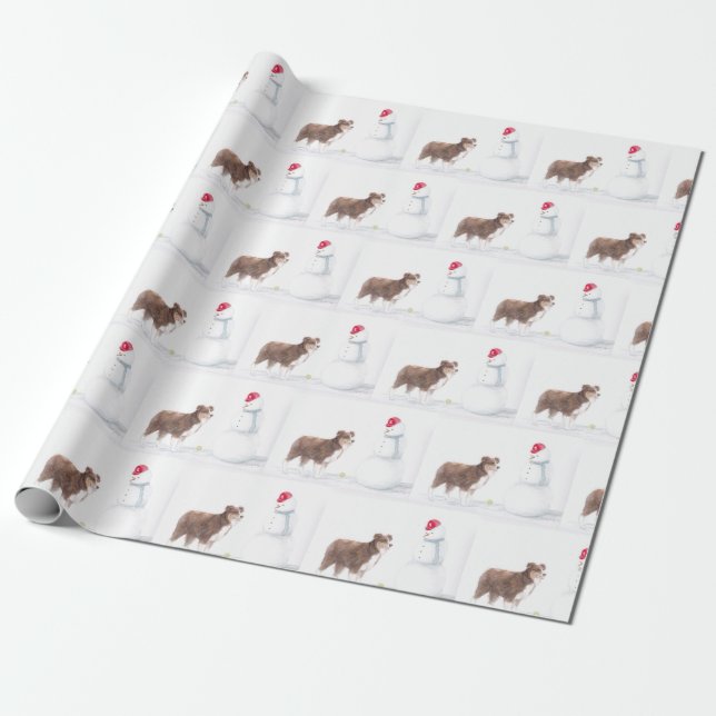 Papel De Presente Shepherd australiano e Snowman Dog Art Wrapping P (Desenrolado)