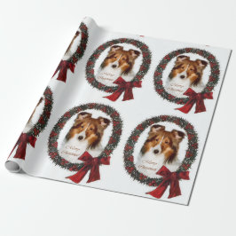 Papel De Presente Shetland Sheepdog Christmas Wreath