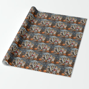 Papel De Presente Shetland Sheepdog Halloween Assustador