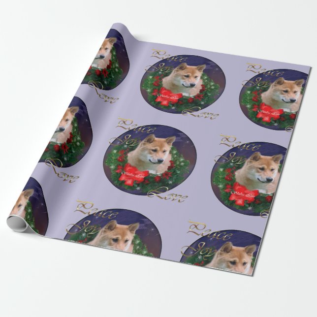 Papel De Presente Shiba Inu Christmas Wreath (Desenrolado)
