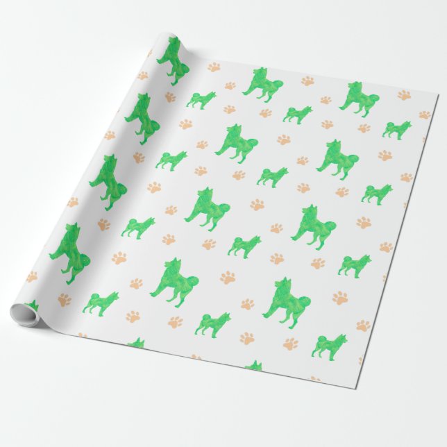 Papel De Presente Shiba Inu Wrapping Paper - Presente Verde Mínimo (Desenrolado)