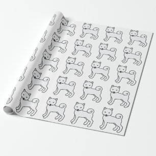 Papel De Presente Shiba White Inu Cute Cartoon Dog Padrão