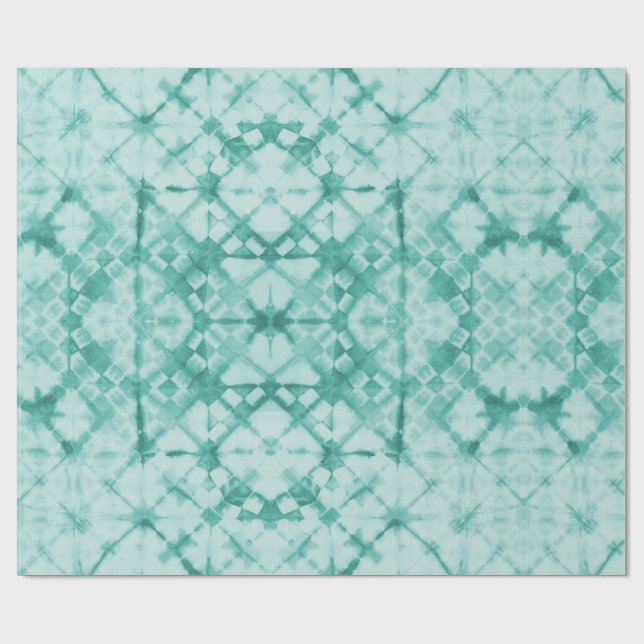 Papel De Presente Shibori Dyed Checkerboard Teal (Aberto)
