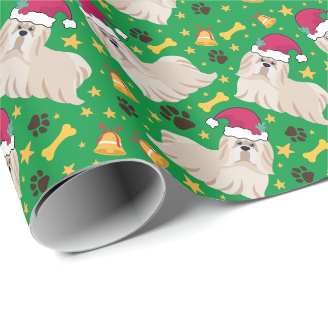 Papel De Presente Shih Tzu Dog Com Papai Noel (Ponta do rolo)