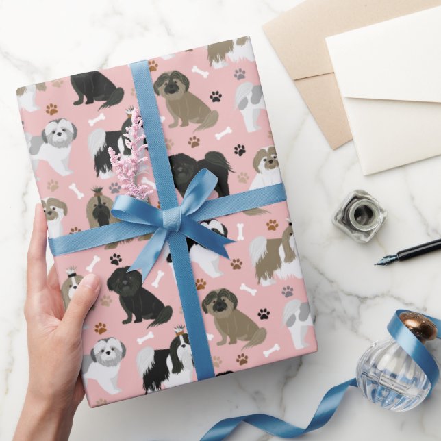 Papel De Presente Shih Tzu Dogs Paws and Bones Wrapper Paper (Presentear)