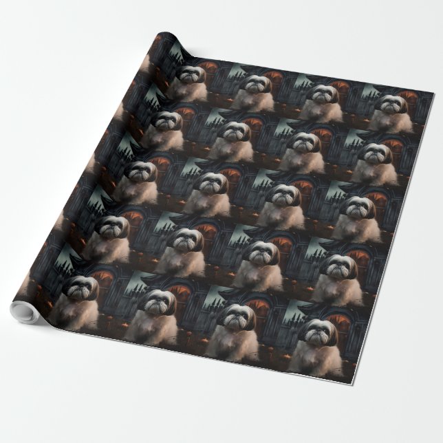 Papel De Presente Shih Tzu Halloween Scary (Desenrolado)