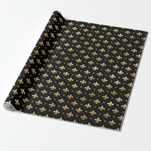 Papel De Presente Shimmer Dourado Elegante Fleur de Lis Birthday