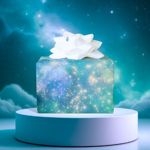 Papel De Presente Shimmer Galaxy azul verde