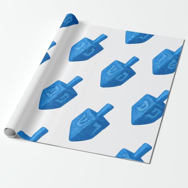 Papel De Presente Shimmering Jay Blue Glitter Dreidel Hanukkah (Desenrolado)