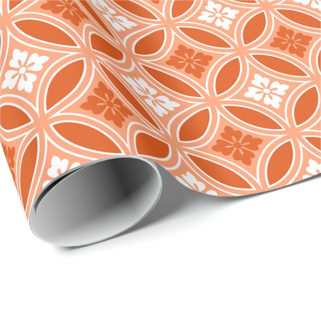 Papel De Presente Shippo com Flower Motif, tangerina laranja (Ponta do rolo)