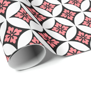 Papel De Presente Shippo com motivo, preto, branco e rosa da flor