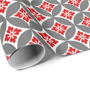 Papel De Presente Shippo com motivo, vermelho, branco e cinzas da