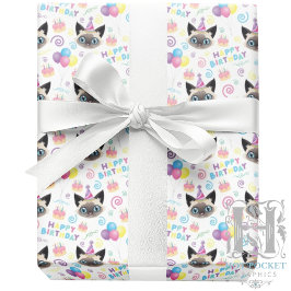 Papel De Presente Siamese Cat Birthday Gift Wrapping Paper in White
