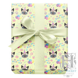 Papel De Presente Siamese Cat Birthday Gift Wrapping Paper in Yellow