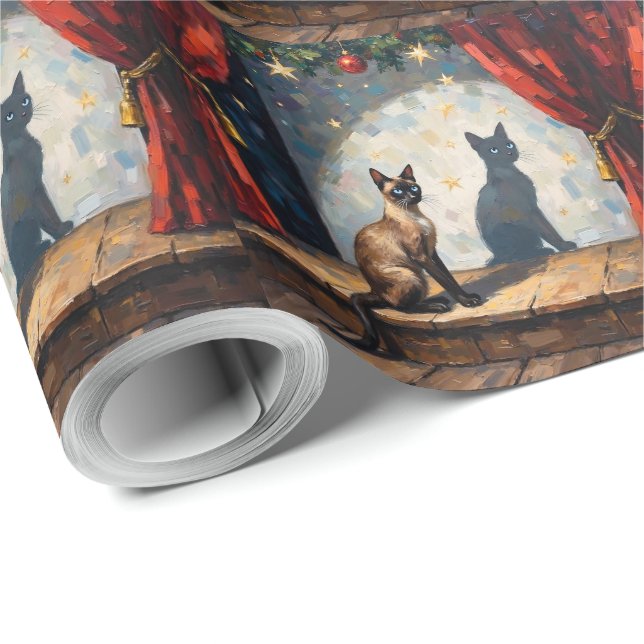 Papel De Presente Siamese Cat Christmas Shadow Puppet Art (Ponta do rolo)