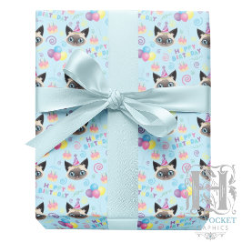 Papel De Presente Siamese Cat Wrapping Paper in Blue