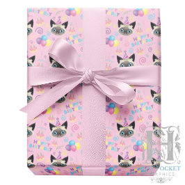 Papel De Presente Siamese Cat Wrapping Paper in Pink