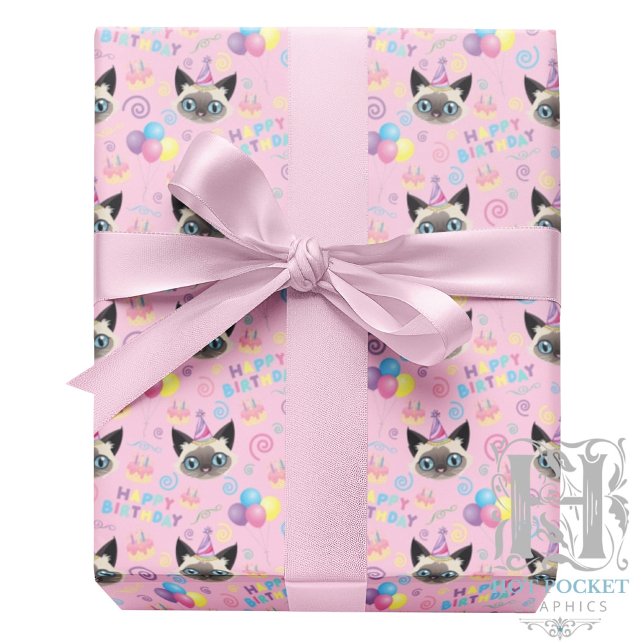 Papel De Presente Siamese Cat Wrapping Paper in Pink (Criador carregado)