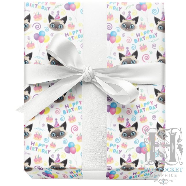 Papel De Presente Siamese Cat Wrapping Paper in White (Criador carregado)