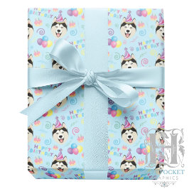 Papel De Presente Siberian Husky Birthday Gift Wrapping Paper Blue