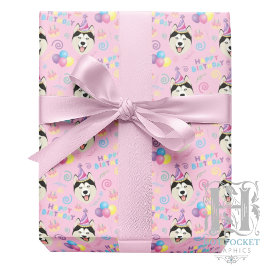 Papel De Presente Siberian Husky Birthday Gift Wrapping Paper Pink