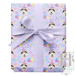 Papel De Presente Siberian Husky Birthday Gift Wrapping Paper Purple