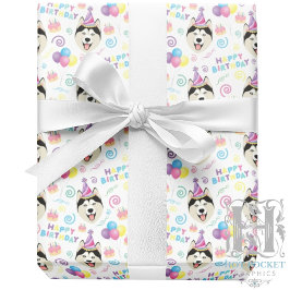 Papel De Presente Siberian Husky Birthday Gift Wrapping Paper White