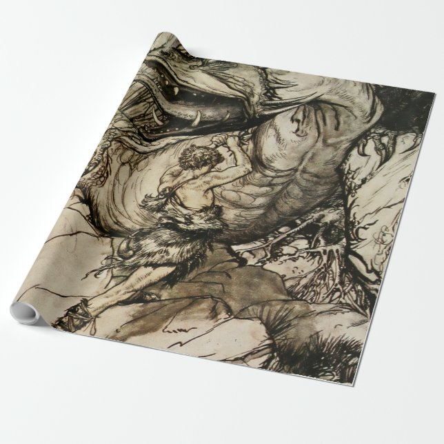 Papel De Presente “Sigfried Mata Fafner” de Arthur Rackham (Desenrolado)