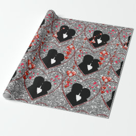 Papel De Presente Silhouette Casal Red Heart Droplets Silver