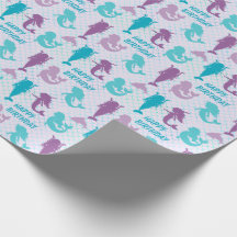Silhouette Mermaids Aqua Fish Patterno Aniversário