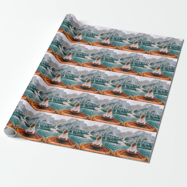 Papel De Presente Silhouette Woman Alpha Lake Nature (Desenrolado)