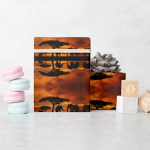 Papel De Presente Silhueta africana do elefante da árvore do Baobab