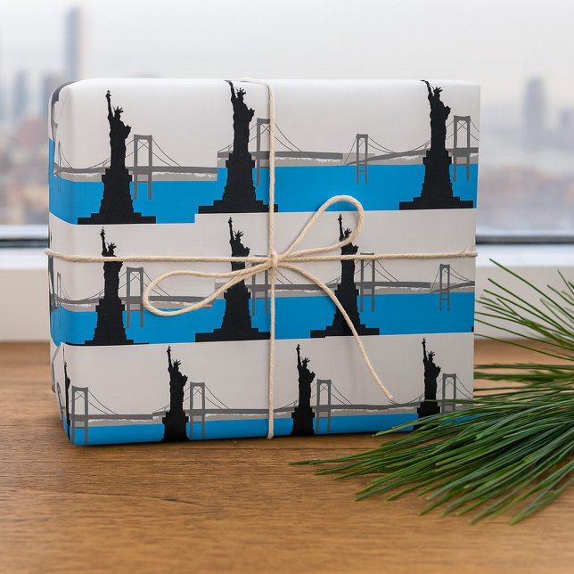 Papel De Presente Silhueta da Estátua da Liberdade Skyline de Nova Y (Criador carregado)
